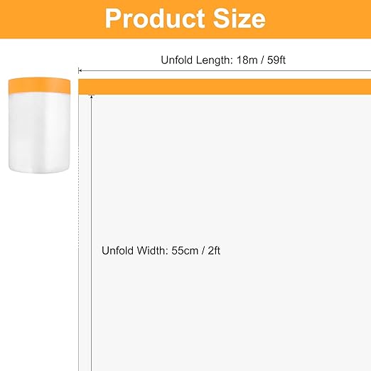 uxcell 3 Rolls Painters Plastic with Tape, 2 x 59 Ft Pre-Taped Masking Film Tape and Plastic Film Paint Plastic Covering Roll for Covering Skirting, Frames and Auto Body, Yellow/Clear