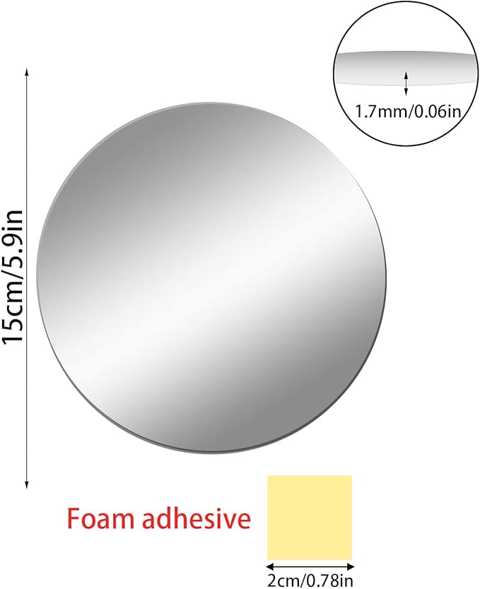 DARENYI Glass Round Mirror Tile, 6 inch Self Adhesive Mirror Sticker Small Circle Mirror Sheet for DIY Crafts, Glass Mirror Plates Trays for Wedding Table Centerpieces Walls Decor