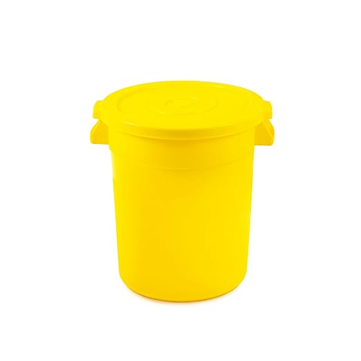 20 Gallon Trash Can With Lid Round Ingredient Storage Containers Recycling Bin Kitchen Garbage Can Office Garbage Can Trash Barrel Plastic Barrel Yard Waste Bin Outdoor Trashcan (10, Yellow)