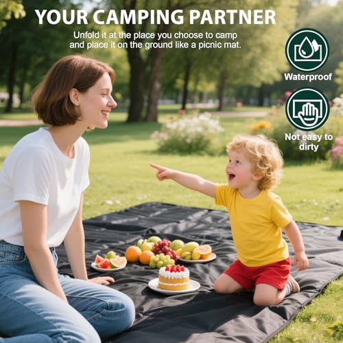 KRUI Tent Footprint, PU 2000 Waterproof Camping Tarp, Durable Tent Floor Saver for Hiking, Backpacking, Hammock, Beach and Picnic - size: 2 Person - 86“ x 59”