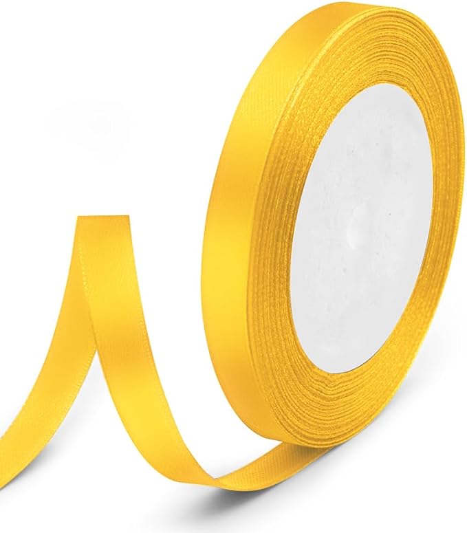 3/8" x 25 Yards Satin Ribbon, Yellow Silk Ribbon Ideal for Gift Wrapping, Floral Bouquets, Crafts, Wedding Party Decorations, Christmas and Sewing Projects