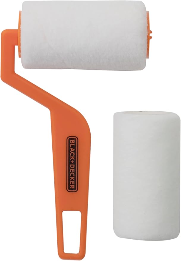 Black+Decker 3-Inch Trim Roller Set with Paint Tray, Roller Frame and 2 Roller Covers, Precision Painting for Professional Results