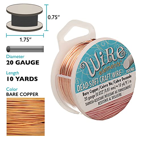 The Beadsmith Wire Elements Craft Wire – Tarnish Resistant, Soft Temper, Round, Bare Copper Color – 0.81mm, 20 Gauge, 10 Yard Spool – Jewelry Making, Wire Wrapping, Floral, & Other DIY Crafts