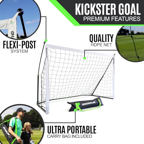 QUICKPLAY Kickster Soccer Goal Range – Ultra Portable | Quick and Easy Set Up | Includes Net and Carry Bag | Available in 7 Sizes | Backyard Soccer Net for Kids & Adults [Single Goal] - style: Futsal 9.8 x 6.5'