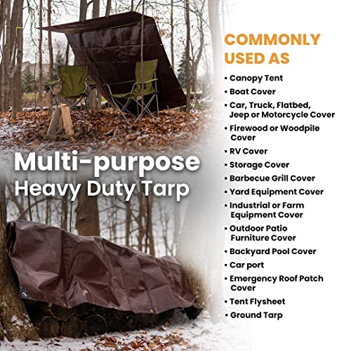 WHITEDUCK Super Heavy Duty Poly Tarp Cover 16 Mil & 10 Mil with Grommets and Reinforced Edges (Brown, White & Silver Black) (Brown- 16 Mil, 30' x 40') - color: Brown- 16 Mil, size: 30' x 40'