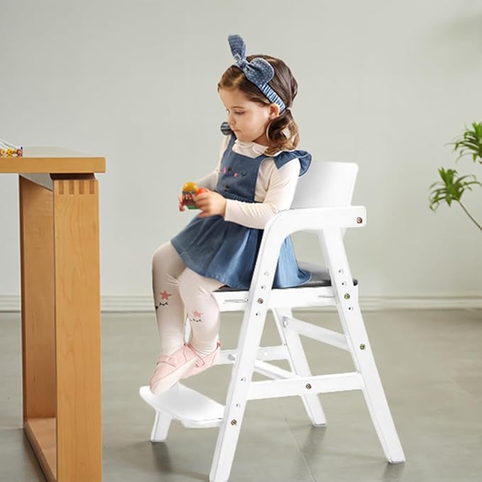Solid Wood high Chairs for Toddlers,High Chair Grows with Kid for Dining, Study Chair for Children, White