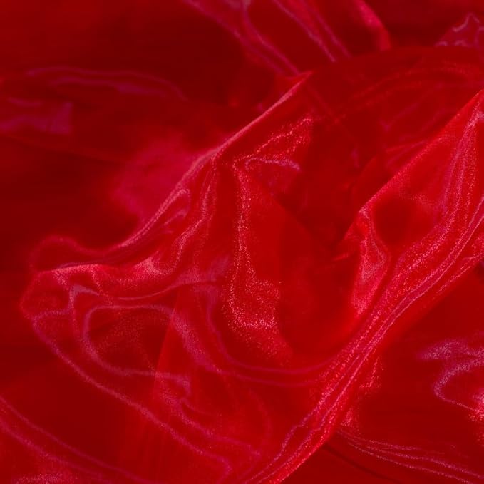 Fynite Red Organza Fabric by The Yard | 10 Yard Long | 44" Wide | Bridal Soft Sheer Organza Tulle for DIY Wedding Dress Fashion Craft Decorations