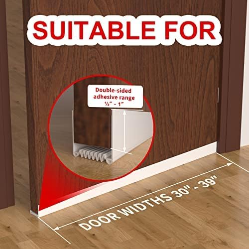Weather Stripping Door Seal, 39' Length Cuttable, Strong Adhesive Door Sweep for Exterior and Interior Doors (White)