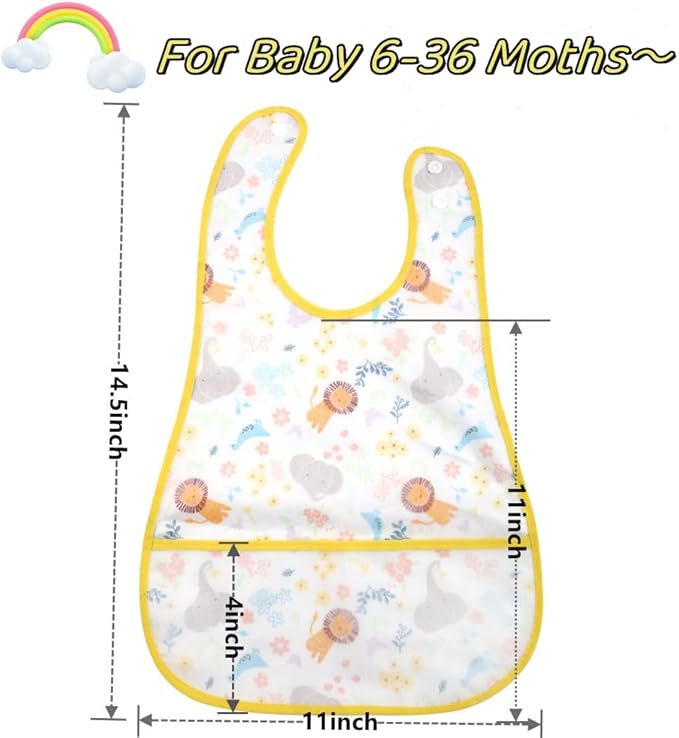 Baby bibs Waterproof Toddler bib - Feeding bib with Pocket for Infant Boy Girl Washable 6-36M