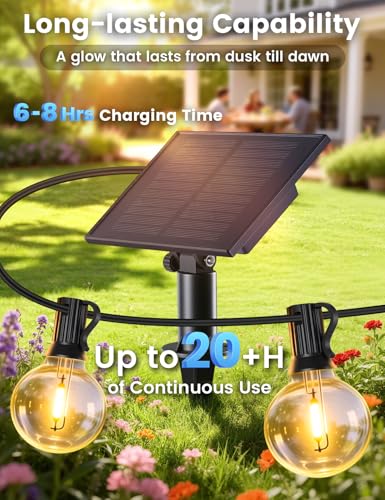 Brightever 50FT Solar String Lights Outdoor with Remote, 18+1 LED Shatterproof G40 Bulbs, 3 Lighting Modes & Timable, Waterproof Dimmable Solar Power Patio Lights for Camping, Backyard, Party - size: 50ft