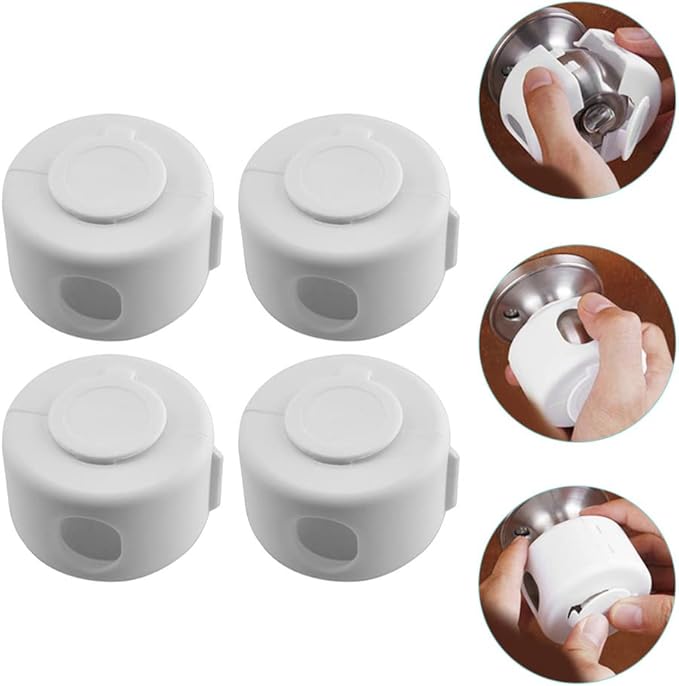 Kisangel Child Safety Door Knob Covers 4pcs Baby Door Handle Cover Child Door Knob Protectors for Easy Installation and Reusable Design,White Pp