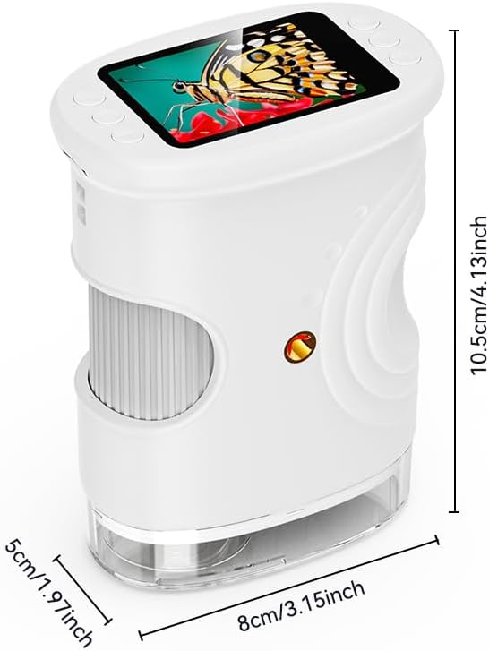 Handheld Microscope for Kids with 2" Screen, Pocket Microscope Magnifying Glass for Kids, Portable STEM Toys for Age 5 6 7 8 9 10 11 12, Photo & Video Edu Gift USB Rechargeable - White