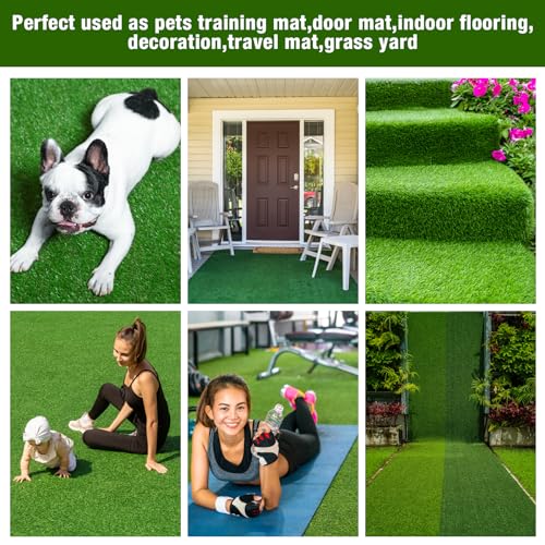 GLOBREEN Extra Large Artificial Grass 7 FT X 13 FT - Pets Fake Grass Turf Rug for Puppy Potty Kennel Flooring Patio Balcony, Easy to Cut Waterproof - size: 7FTX13FT