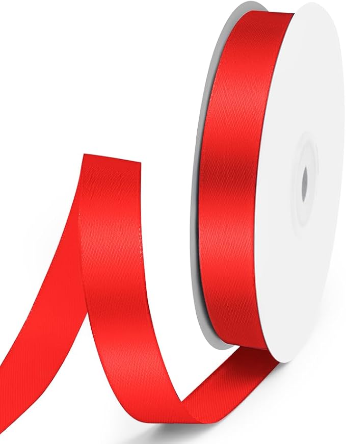 5/8" x 50 Yards Satin Ribbon - Red Silk Ribbon with Spool - Ideal for Gift Wrapping, Floral Bouquets, Crafts, Wedding Party Decorations, Christmas and Sewing Projects