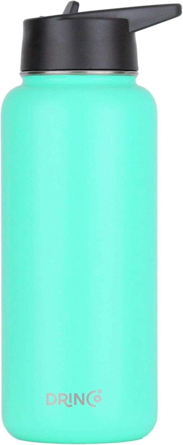 DRINCO Stainless Steel Water Bottle Spout Lid Vacuum Insulated Double Wall Water Bottle Wide Mouth (40oz 32oz 22oz 18oz 14oz) Leak Proof Keeps Cold or Hot (32 oz, 32oz Teal)