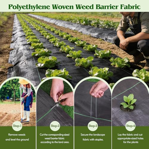 6FT x 300FT Weed Barrier Landscape Fabric Heavy Duty, Woven Geotextile Weed Blocker Fabric with 120 U-Shaped Securing Pegs, Weed Control Mats Ground Cover for Garden Beds, Commercial Driveway - size: 6FT x 300FT