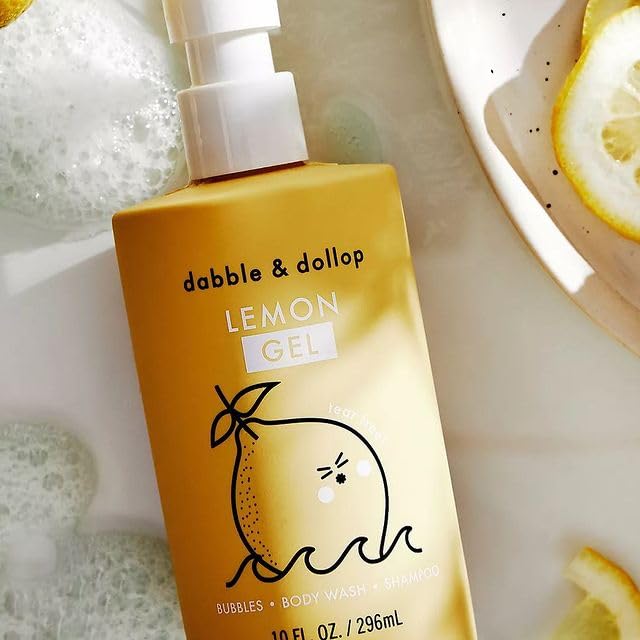 Dabble & Dollop Lemon Body Wash & Shampoo – 3-in-1 Natural Bubble Bath for Kids, Made in USA, No Parabens or Sulfates, Vegan, Gluten-Free, Tear-Free (10oz, Pack of 2)