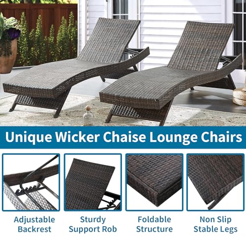 79'' Long Reclining Chaise Lounge Set (Set of 1), Outdoor Wicker Reclining Lounge Chair Patio Rattan Double Chaise Lounge Lawn Sunbathing Chairs Beach Pool Backrest Recliners (Set of 1) - color: 1 Chair