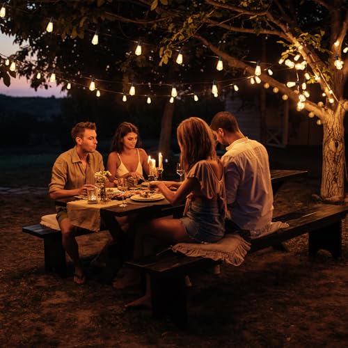 FOOMAN LED Outdoor String Lights, 150FT Outside Waterproof Patio Lights with 72+3 Shatterproof ST38 Edison Bulbs, 2700K Warm White Hanging Light, Dimmable Light for Back Yard Porch Party Gezebo - size: 150FT