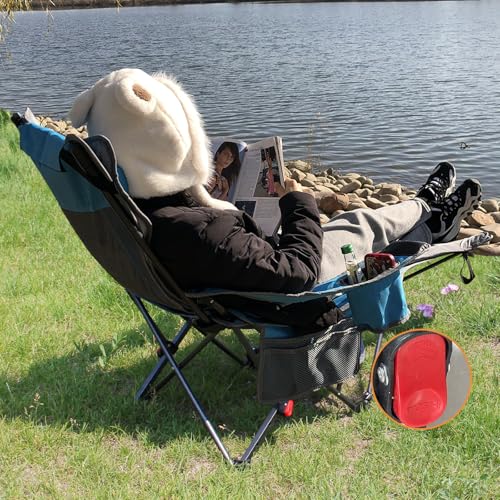 Reclining Camping Chair with Removable Footrest Lounge Chair with Headrest, Cotton Cushion, Portable Adjustable Folding Chairs - color: Blue, size: 1 pack