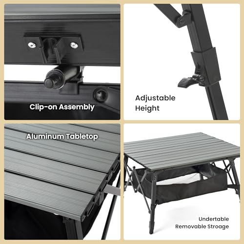 ARROWHEAD OUTDOOR 39" Aluminum Folding Camp Roll Up Table w/Adjustable Height, Undertable Mesh Storage, Carry Bag - color: Grey