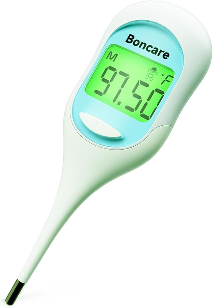 Boncare 9 Seconds Basal Body Thermometer for Ovulation, Oral Thermometer for Adults and Kids - Accurate Rectal Thermometer, with Fever Alarm and Large Display (Sky Blue)