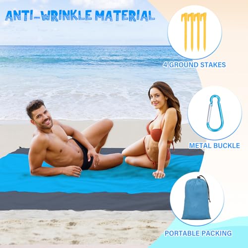 Beach Blanket Waterproof Sandproof 1-7 Adult Oversized 78 '' × 81 '' Lightweight Durable Compact Sand Free Extra Large Beach Mat for Travel Camping Hiking Picnic Blanket - color: Bluegrey, size: 78“x81”