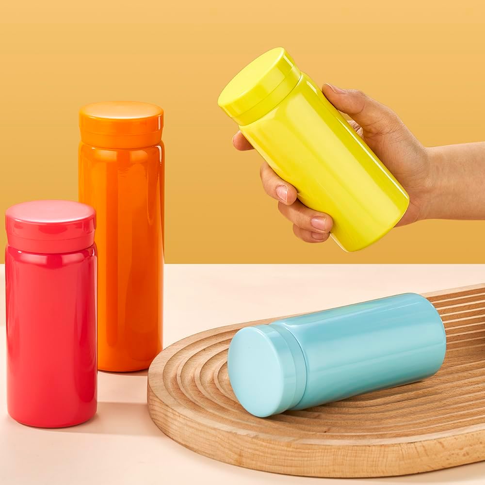 Mini Thermos Cute Water Bottle - 7 oz Tiny Insulated Vacuum 18/10 Stainless Steel Small Flask - Leak Proof & Spill Proof & Keeps Cold and Hot for Drink, Coffee, Tea - Yellow