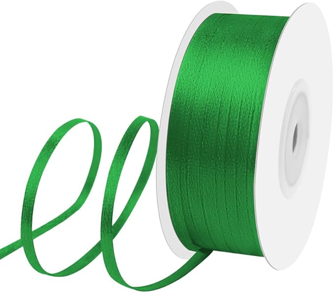 1/8" Width x 100 Yards Satin Ribbon, Small Green Ribbon Perfect for DIY Craft, Bows, Gift Wrapping, Flower Bouquet, Valentine's Day, Christmas and Party Decoration