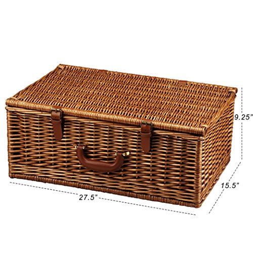 Picnic at Ascot Original Dorset English-Style Willow Picnic Basket with Service for 4 and Blanket- Designed, Assembled & Quality Approved in the USA - color: Wicker With Santa Cruz Plates/Napkins