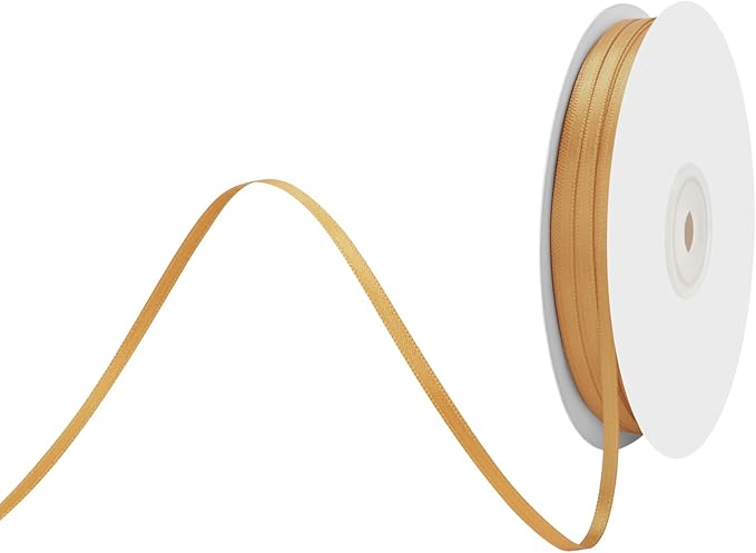 1/8" X 100 Yards Old Gold Satin Thin Ribbon Solid Color Double Faced Ribbons Perfect for Crafts Wedding Decor Bow Making Arts Sewing and More