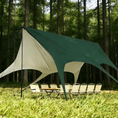 Camping Tarp with Poles, No Rope Tying 2-Step Setup, 11x18FT Waterproof 10-12 Person Tarp Shelter, 22ft² 2.6m Height 210D Oxford Family SUV Park Beach Outdoor Sun Shelter, Olive - color: Olive