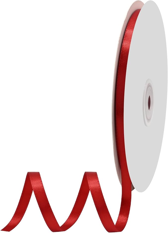 Red Satin Ribbon 1/4" X 50 Yards Solid Color Double Faced Ribbons Perfect for Crafts Wedding Decor Bow Making Arts Sewing and More