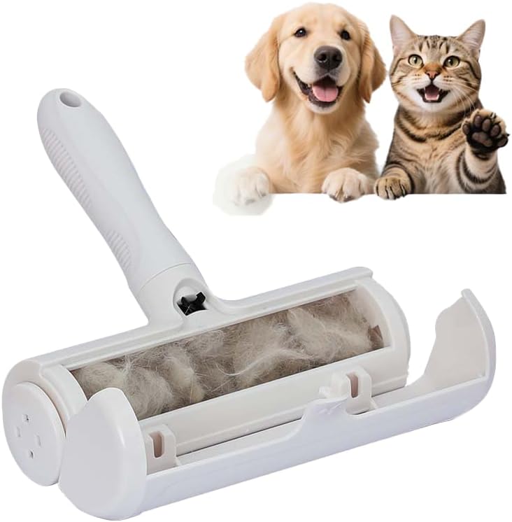 KIRLI Pet Hair Roller, Fur Remover Tool with Built-in Fur bin, Reusable Lint Roller for Pet Hair, Multi-Surface Furniture Clothing, Couch, Carpet, Bedding Cat and Dog Hair Remover (White)