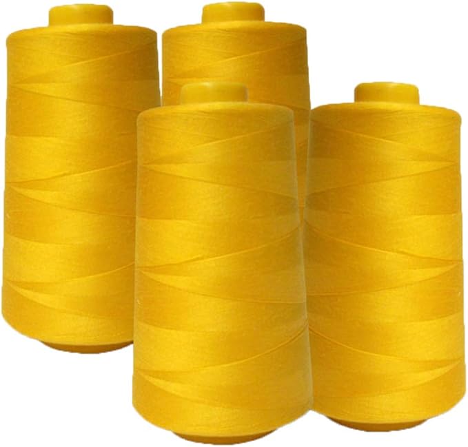 AK Trading 4-Pack Gold All Purpose Sewing Thread Cones (6000 Yards Each) of High Tensile Polyester Thread Spools for Sewing, Quilting, Serger Machines, Overlock, Merrow & Hand Embroidery.