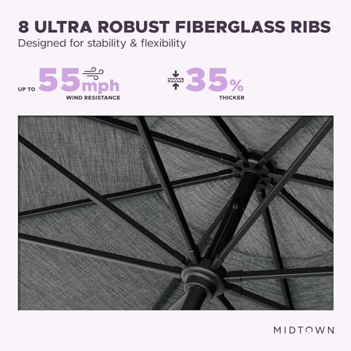 Midtown Umbrellas – The Swilt 10 Ft Patio Umbrellas with 360° Swivel & Tilt Mechanism, 8 Fiberglass Ribs & Terylast Polyester Fabric for Backyard, Deck, Pool & Cafes - Greige Canopy, Black Pole - color: Terylast Greige, size: 10 Feet