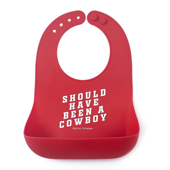 Baby Bib for Eating by Bella Tunno, Waterproof Silicone Bib with Large Food Catcher, Adjustable Fit for Babies 4-12 months & Toddlers 1-3 Years, Boys & Girls, Should Have Been A Cowboy