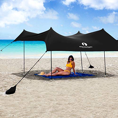 Red Suricata Family Beach Tent & Canopy, UPF50 Sun Shade, 4 Aluminum Poles, Sand Shovel, Large Portable Sun Shelter (Large, Black) - color: Black, size: Large 10' x 9'