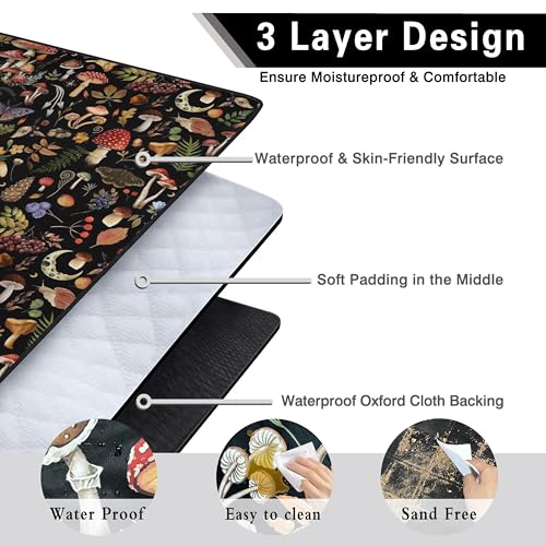 Supfitness Extra Large Picnic Blankets Waterproof Foldable (60"x 80") Mushroom Beach Blanket Waterproof Sandproof,3-Layer Thicking Mat Outdoor Packable Camping Blanket - color: Black-2, size: 5' x 6'8" (Rectangular)