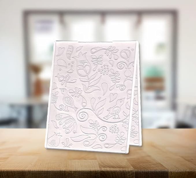 ALIBBON Flower Background Plastic Embossing Folders for Card Making, Birds Butterfly Background Embossing Folders for DIY Scrapbooking, Leaves Folders for Paper Craft Photo Album Decorations