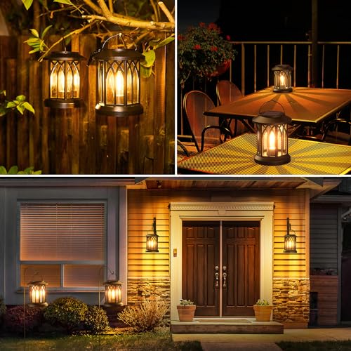 WdtPro 4 Pack Solar Lantern Outdoor Lights, Upgraded Bright Solar Lanterns Outdoor Waterproof, Hanging Solar Powered Lantern Over 12Hrs Lights for Outside Garden Yard Patio Tree Path Decor - size: 4 Pack, style: Classic Black