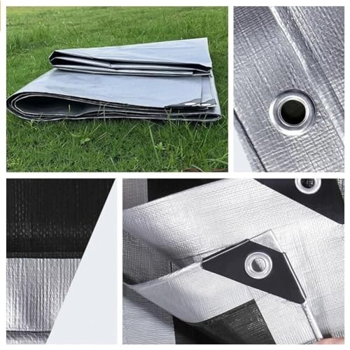 12 x 16ft Tarps Heavy Duty Thick Waterproof, Poly Canopy Silver + Black Tent Shelter Cover, 16 Mil Tarpaulin Shade, Rip and Tear Proof, UV Resistant Tarpaulin with Grommets and Reinforced Edges - color: Silver+black（16mil）, size: 12 x 16ft