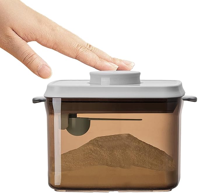 Ankou Airtight Formula Container-1000ml/400g Formula Dispenser with Lids, BPA-Free Food Storage Containers, One Button Handy Milk Powder Dispenser with Scoop and Scraper, Dark Brown