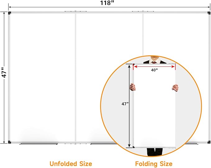 XBoard 118 x 48 Inch Magnetic Dry Erase Board, Oversized Foldable Whiteboard with Marker Tray 10' x 4' | Aluminum Frame