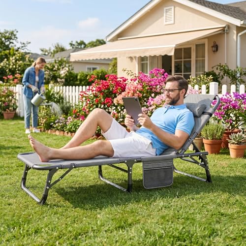 ABORON 4-in-1 Lounge Chair, Padded Cushion, Heavy-Duty 440LB 3-Fold Adjustable Recliner Chaise Chair, No Assembly for Patio, Poolside, Camping, Tanning (1, Quartz Adriatic) - color: Quartz Adriatic