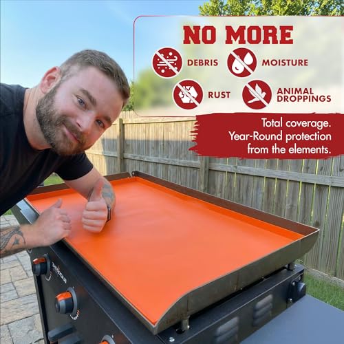 KITCHEN PERFECTION 17" Premium Silicone Griddle Cover Mat for Blackstone Griddle 17 Inch - Hermetic Protection from Rust & Debris All Year, Fits All Blackstone 17 Inch Models - Food Grade Silicone - color: Orange 17 inch