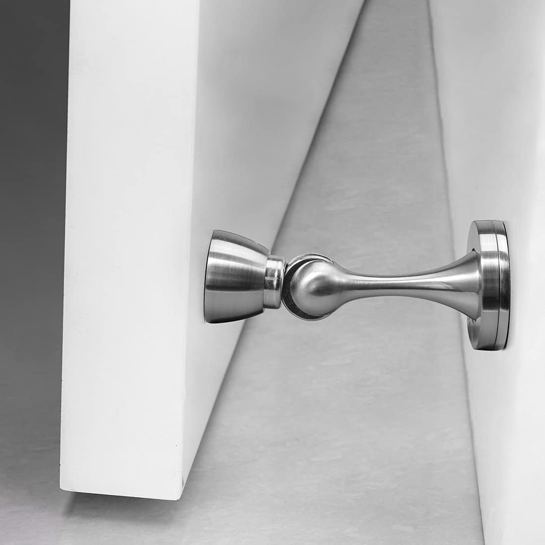 YAGU Silver Door Stopper 4 Pack Magnetic Door Stops Zinc Alloy Brushed Nickel Door Catch Door Holder Wall Floor Mounted Metal Soft-Catch