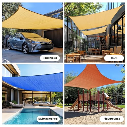 Quictent Rectangular Sun Shade Sail 185G HDPE Canopy 98% UV Block Outdoor Patio Garden Commercial Deck with Hardware Kit (Sand) 12x16ft - color: Sand, size: 12 x 16 ft, style: Rectangle