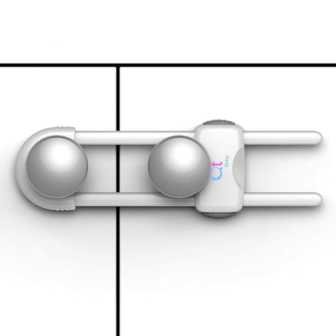 Baby Proofing Cabinet Locks Adjustable U Shaped Baby Safety Latches for Drawers, Fridge, Closet Modern Baby Proofing Cabinet Lock with Extra Secure Lock Buttons (Pack of 6, White)