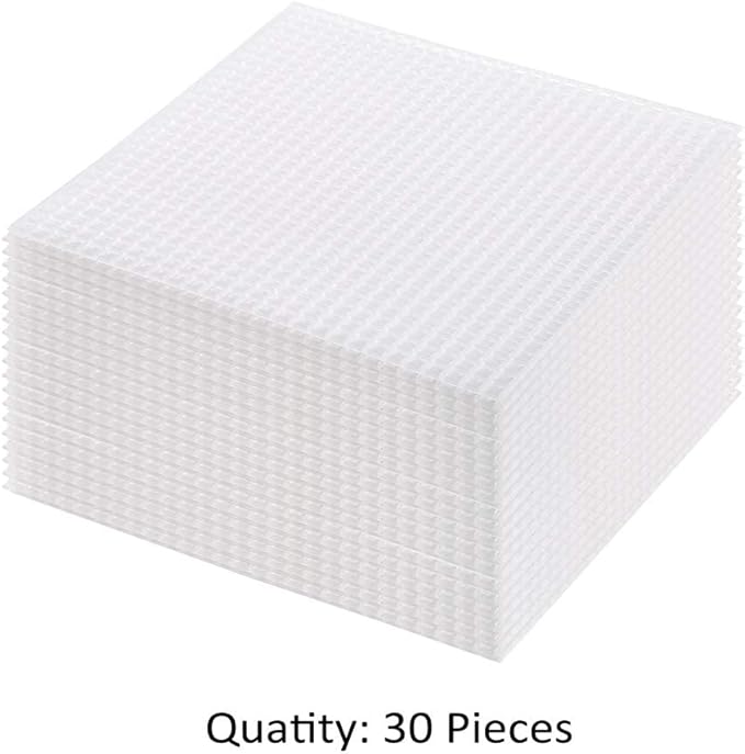 Pllieay 30 Pieces 6 Count Plastic Mesh Canvas Sheets for Embroidery, Acrylic Yarn Crafting, Knit and Crochet Projects (4.1 X 4.1 Inch)